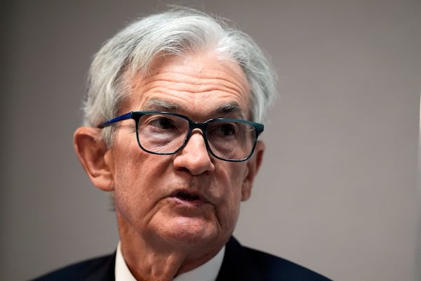 Federal Reserve Chairman Jerome Powell speaks at the SABEW Annual Conference Society for Advancing Business Editing and Writing Annual Conference in Arlington, Va., Friday, April 4, 2025. (AP Photo/Manuel Balce Ceneta)