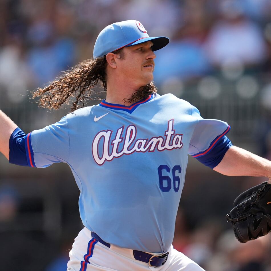 Atlanta Braves pitcher Grant Holmes works in the first inning of a baseball game against the Washington Nationals, Saturday, May 23, 2026, in Atlanta. (Mike Stewart/AP)