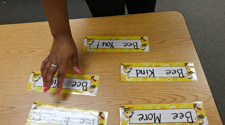 July 28, 2022 Snellville - Cherrelle Lewis, kindergarten teacher, prepares for her classroom for new school year at Anderson-Livsey elementary school in Snellville on Thursday, July 28, 2022. (Hyosub Shin / Hyosub.Shin@ajc.com)