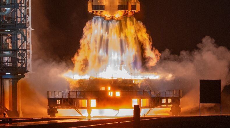 The Shenzhou-23 manned mission launches from the Jiuquan Satellite Launch Center in Jiuquan, northwestern China on Sunday, May 24, 2026. (AP Photo/Ng Han Guan)