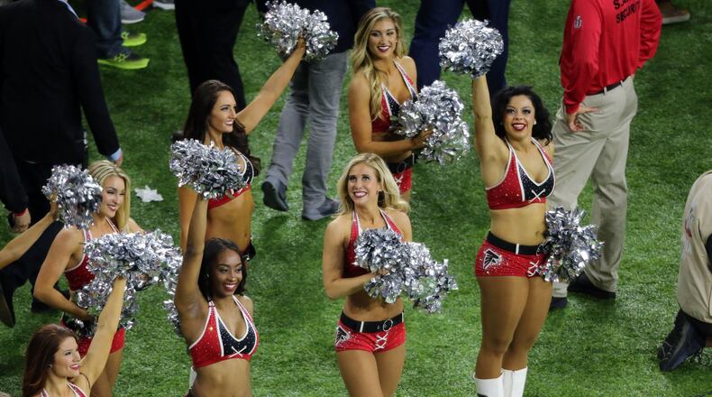 FEBRUARY 5, 2017 HOUSTON TX Falcons cheerleaders on the sideline. The Atlanta Falcons meet the New England Patriots in Super Bowl LI at NRG Stadium in Houston, TX, Sunday, February 5, 2017. John Spink/AJC