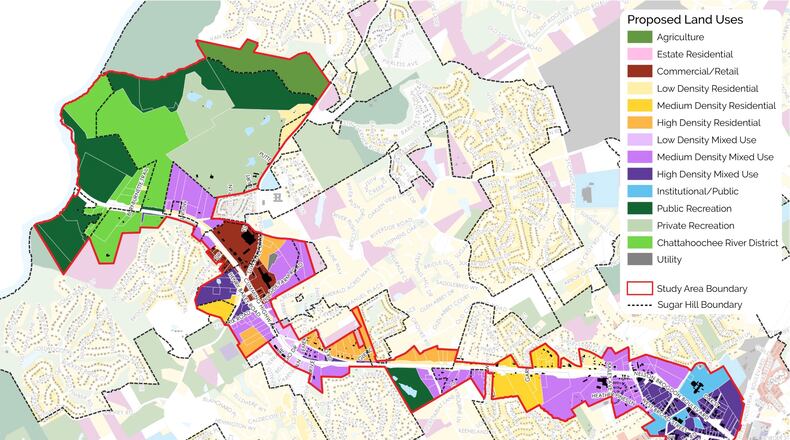 Sugar Hill releases draft copy of Highway 20 corridor study showing proposed land uses. Courtesy City of Sugar Hill