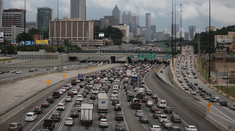 Traffic is backed up on the Downtown Connector on Tuesday. BEN GRAY / BEN.GRAY@AJC.COM