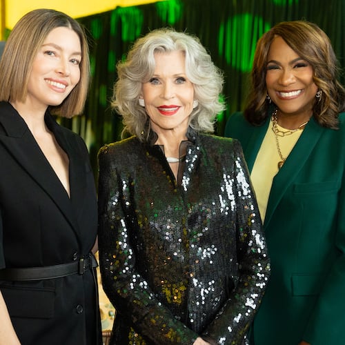 Jane Fonda (center) poses at the GCAPP Empower gala at the Egyptian Ballroom at the Fox Theatre Nov. 14, 2024, with actress Jessica Biel (left) and WSB-TV host Karyn Greer. GCAPP is focused on teen pregnancy prevention and sex education. (Courtesy of Cindy Lucas-Stone)