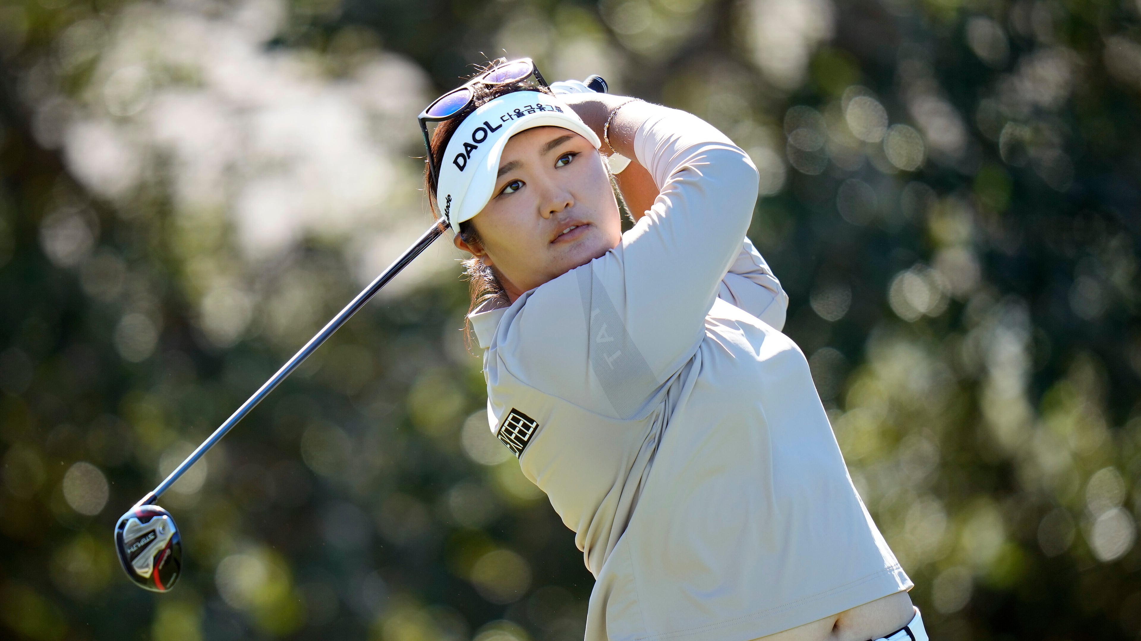 Haeran Ryu, of South Korea, tees off on the fifth hole during the first round of The Annika LPGA golf tournament, Thursday, Nov. 13, 2025, in Belleair, Fla. (AP Photo/Chris O'Meara)