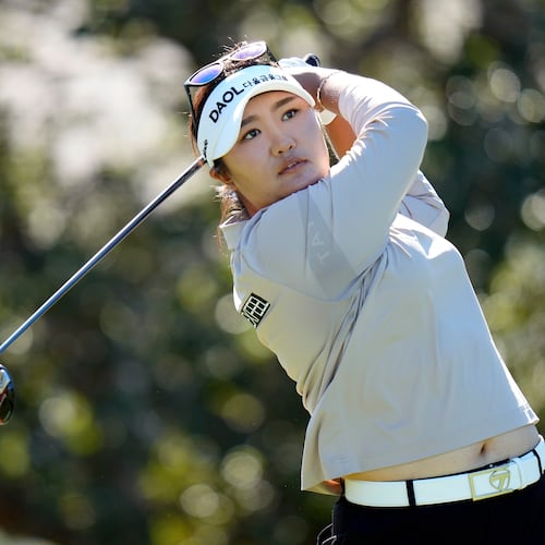 Haeran Ryu, of South Korea, tees off on the fifth hole during the first round of The Annika LPGA golf tournament, Thursday, Nov. 13, 2025, in Belleair, Fla. (AP Photo/Chris O'Meara)