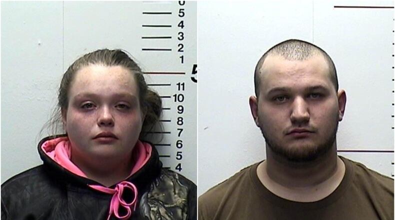 Cassandra Tincher (left) and Justin Newcomb (right) are both charged with burglary and child endangering in connection with a reported burglary on Tuesday, Oct. 17, 2017.