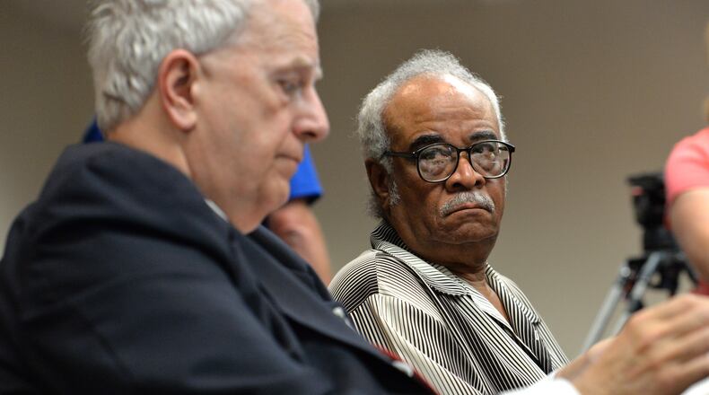 Former Gov. Roy Barnes (left) speaks to his client, Rep. Tyrone Brooks, during a hearing in 2013. Brooks pleaded guilty to one count of tax fraud on Thursday, and he pleaded no contest to five other counts of wire and mail fraud. HYOSUB SHIN / HSHIN@AJC.COM