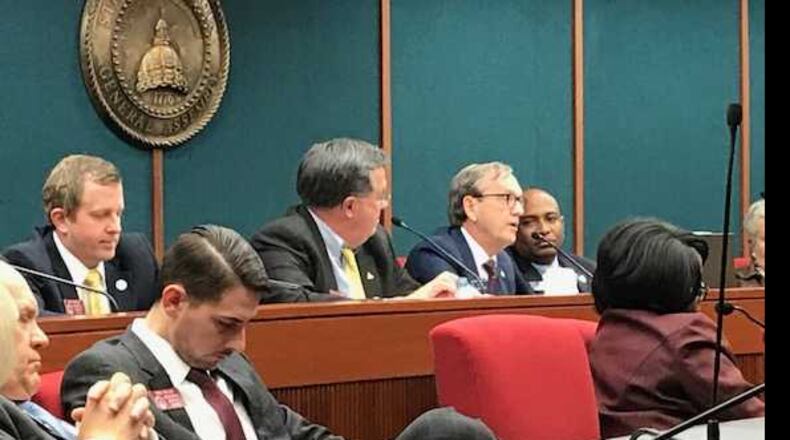 ATLANTA - State Sen. Fran Millar, R-Dunwoody, second from the right, speaks during a joint Georgia Legislature higher education committee meeting on Jan. 23, 2018. ERIC STIRGUS / ESTIRGUS@AJC.COM