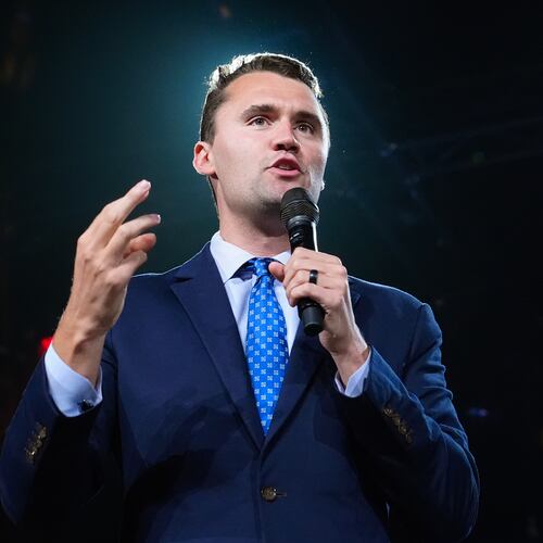 FILE - Turning Point USA Founder Charlie Kirk speaks at a Turning Point event prior to Republican vice presidential nominee Sen. JD Vance, R-Ohio, speaking, Sept. 4, 2024, in Mesa, Ariz. (AP Photo/Ross D. Franklin, File)