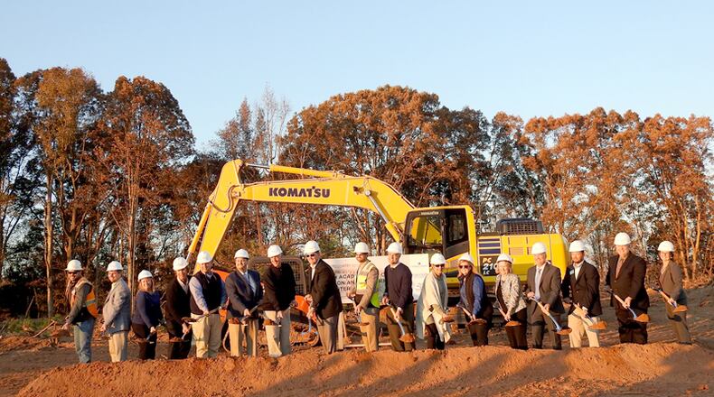 Members of the Forsyth County School District including Superintendent Jeff Bearden and representatives of Carroll Daniel Construction break ground Nov. 19 for the Forsyth County Arts and Learning Center and the Academies for Creative Education. The projects are to be completed in 2021. FORSYTH COUNTY SCHOOLS via Facebook