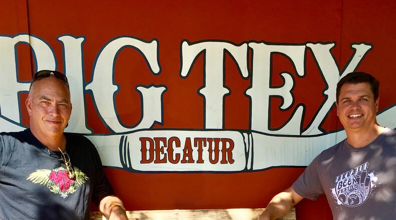 The neighborhood bar/restaurant Big Tex reopens later this fall with a collaborative partnership that includes Robin Vaughan (left), Big Tex’s general manager during most of its first incarnation, and Scott Drake, a Decatur commissioner who has an interest in several restaurants including Moe’s and Joe’s Tavern’s, Atlanta’s second oldest bar in continuous use. Other partners, not pictured, include Dan and Beau Nolen who founded and still run Smith’s Olde Bar in midtown. Bill Banks for the AJC