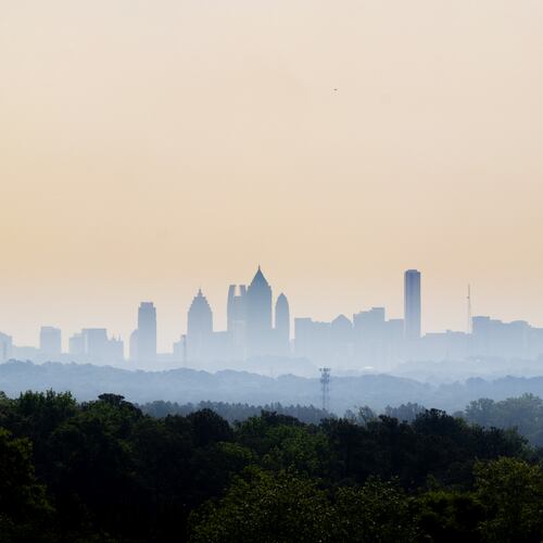 Metro Atlanta is under a "Code Orange" air quality alert Thursday because of smoke from major wildfires in South Georgia and Florida. Hazy skies were visible Thursday morning. (Ben Hendren for the AJC)