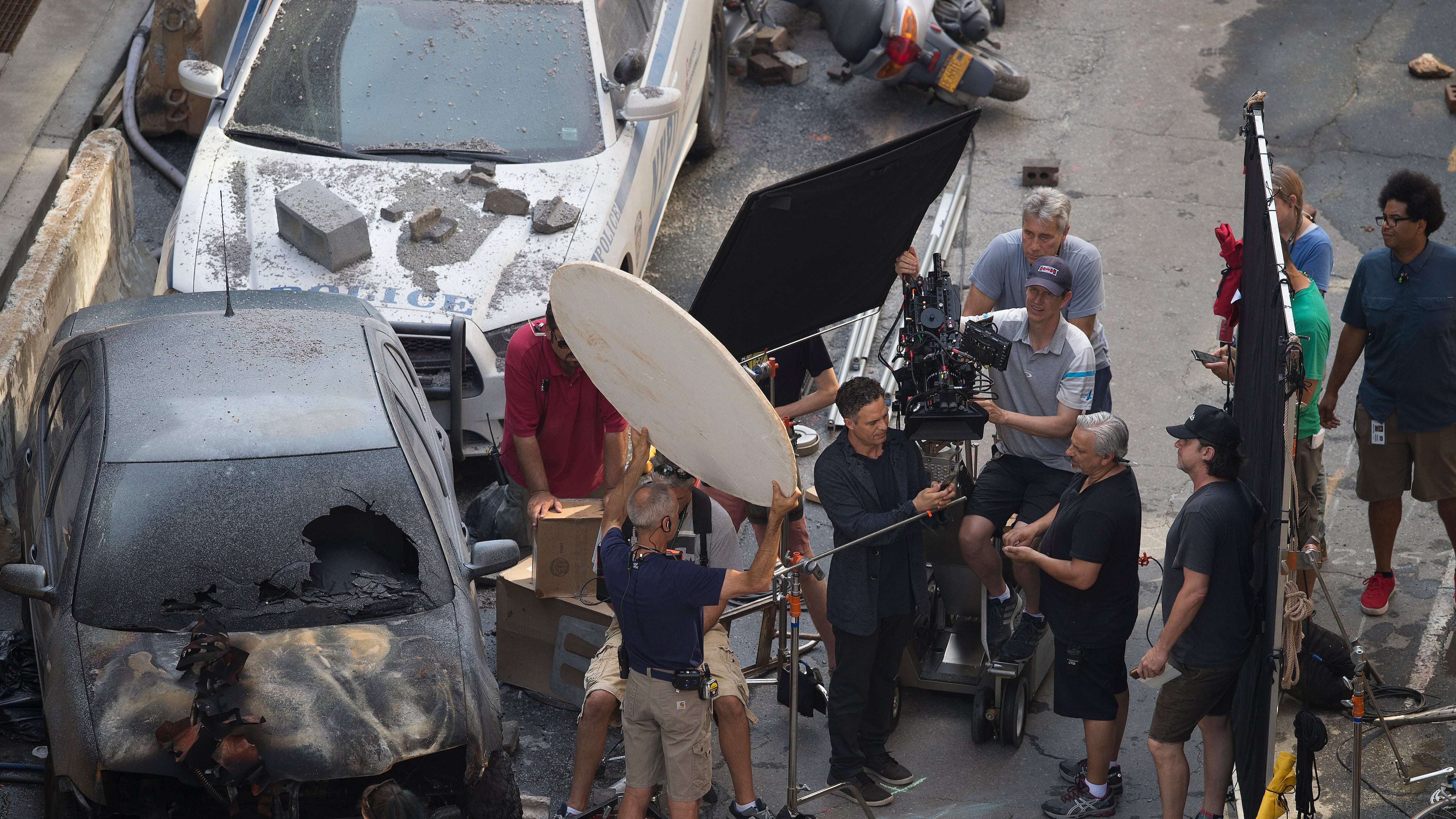 Cast member Mark Ruffalo works during the filming of "Avengers: Infinity War," one of several Marvel films to shoot in Georgia. (AP Photo/Mike Stewart)