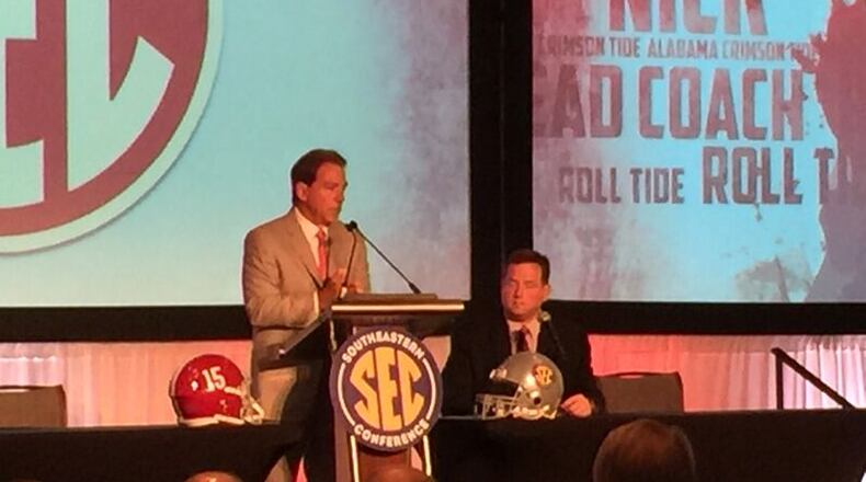 Alabama coach Nick Saban proposed moving back the underclassmen NFL draft declaration deadline as it causes college players to be distracted. (CHIP TOWERS / AJC)