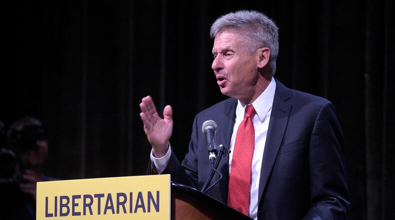 Gary Johnson gives his acceptance speech after he won the Libertarian Party's presidential nomination during the party's national convention in Orlando, May 29. (Phelan M. Ebenhack / The New York Times)