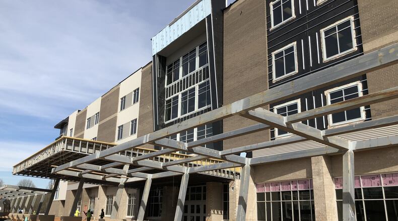 Construction is nearly complete on McClure Health Science High School in Duluth. School district officials recently said everything will up and running for the August opening. This is the front entryway. There will be a canopy for students boarding and exiting buses. CONTRIBUTED