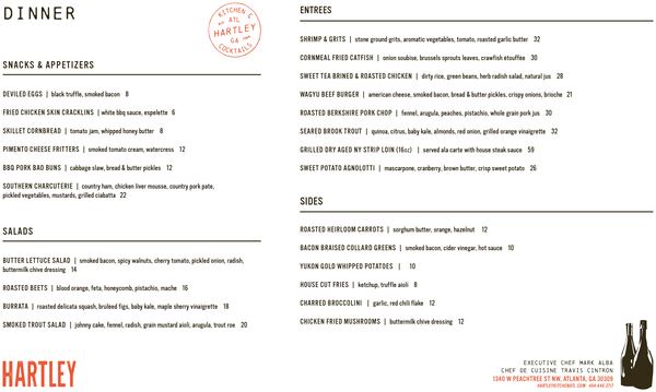 Menu for Hartley Kitchen & Cocktails
