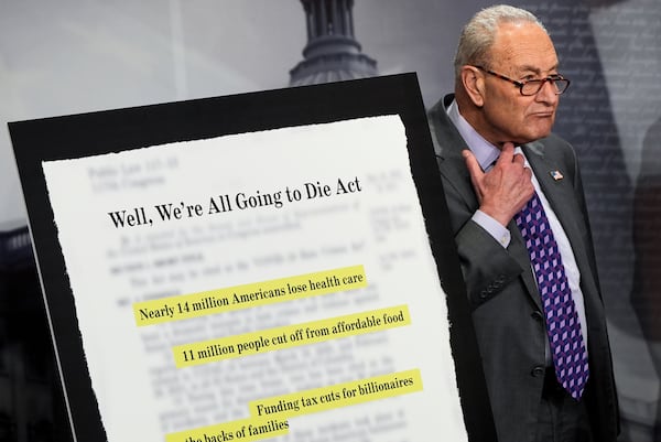 Senate Minority Leader Chuck Schumer, D-N.Y., held a news conference to criticize the Republican tax bill. Democrats have dubbed it the "Well, We're All Going to Die Act" in reference to a Republican senator's quip in defense of Medicaid cuts.