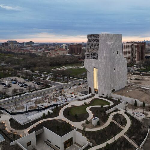 The Obama Presidential Center is seen Thursday, April 9, 2026, in Chicago. (AP Photo/Erin Hooley)