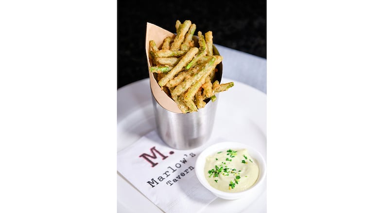 Marlow’s Tavern’s Citrus Aioli is shown with the asparagus fries. (Courtesy of Brandon Amato)