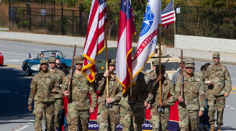 The 40th annual Georgia Veterans Day Parade heads down Circle 75 Parkway near Truist Park on Saturday, November 6, 2021. (Photo: Steve Schaefer for The Atlanta Journal-Constitution)