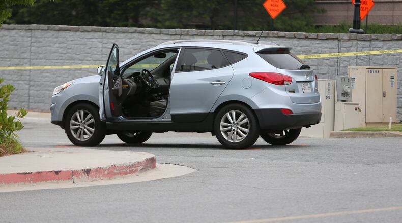 Ross Harris’s Hyundai Tucson sits in the parking lot of the Akers Mill Square shopping center in Cobb County on June 18, 2014 — the day Cooper passed away. Ben Gray / bgray@ajc.com