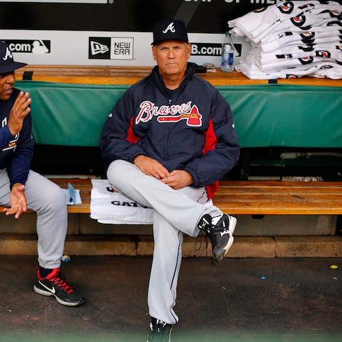 Braves bench coach Terry Pendleton (left) manager Brian Snitker will be join the Georgia Sports Hall of Fame in February. (Gene J. Puskar/AP)