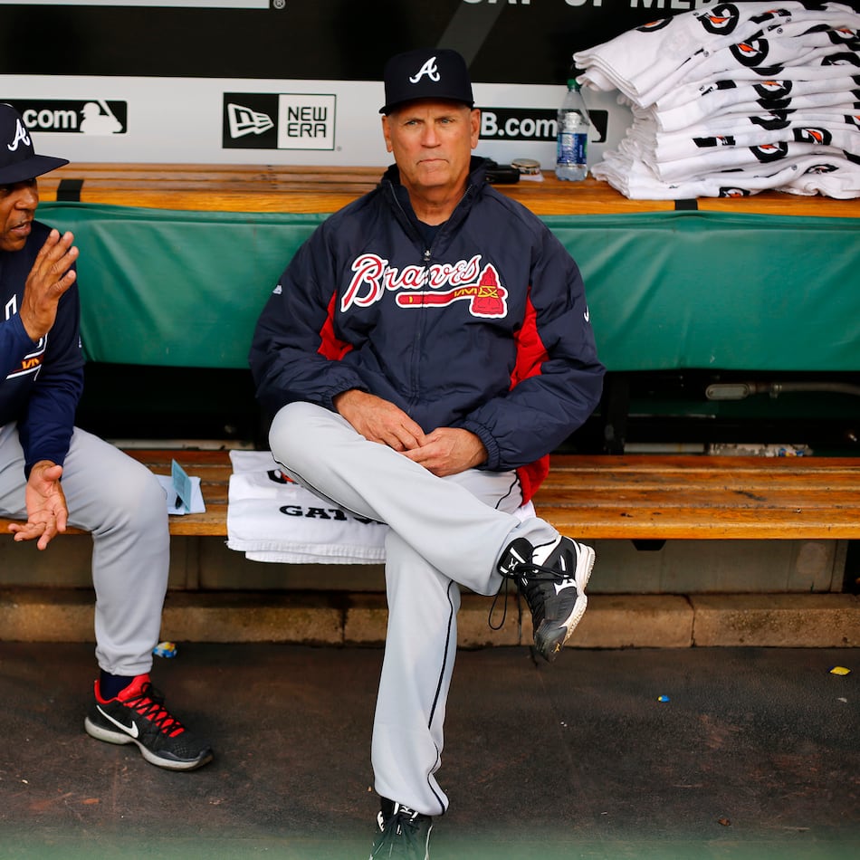 Braves bench coach Terry Pendleton (left) manager Brian Snitker will be join the Georgia Sports Hall of Fame in February. (Gene J. Puskar/AP)