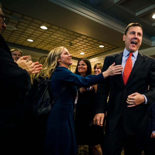 FILE - Tom Kean Jr., GOP candidate for New Jersey's 7th Congressional District, arrives at his election night party in Basking Ridge N.J., Nov. 8, 2022. (AP Photo/Stefan Jeremiah, File)