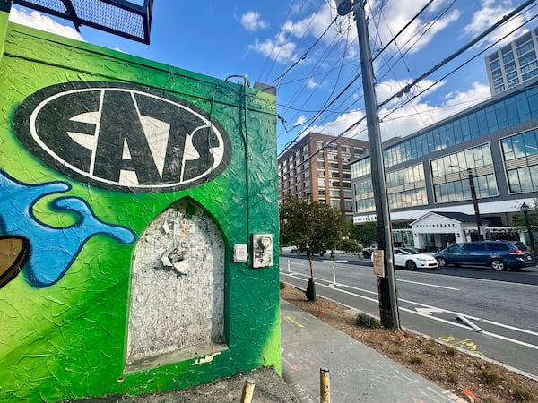 The area around Eats has changed a lot in its 30-plus years. For example, a new office building at 619 Ponce de Leon Ave. has a Pottery Barn store. (Amy Wenk/AJC)