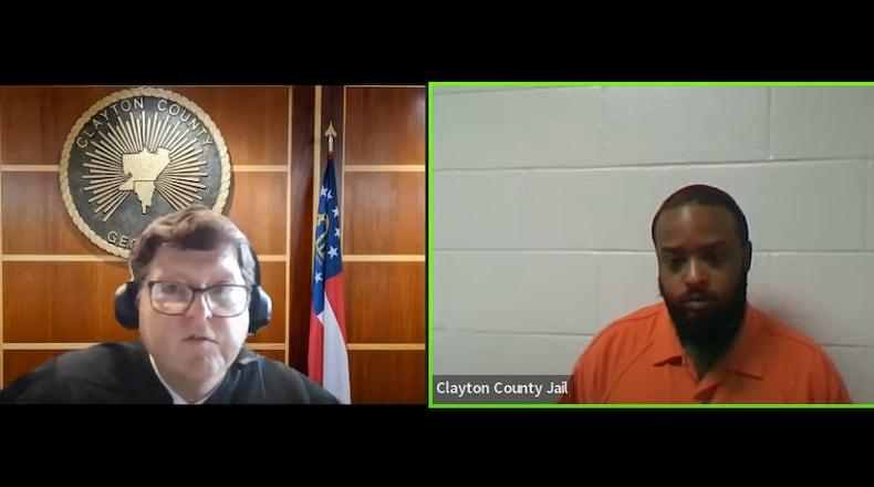 Edward Huffman, 27, makes his first appearance before Clayton County Magistrate Court Judge John Parker. Courtesy of Clayton County Magistrate Court