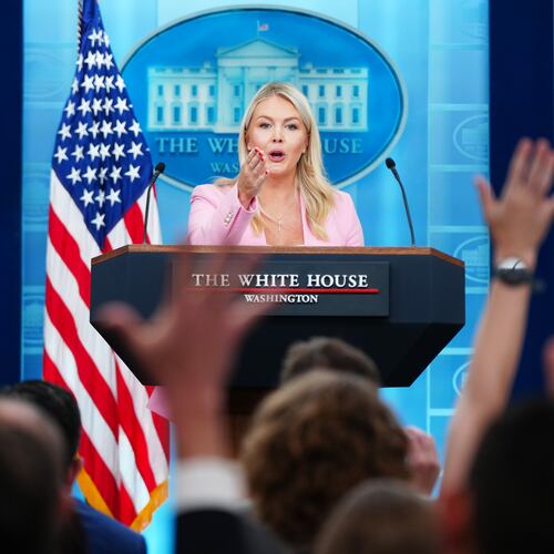 White House press secretary Karoline Leavitt speaks with reporters in the James Brady Press Briefing Room at the White House, Thursday, July 16, 2026, in Washington. (AP Photo/Julia Demaree Nikhinson)