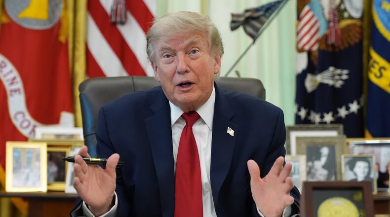President Donald Trump speaks before signing a presidential memo to the EPA on pollution control in vehicles, in the Oval Office of the White House, Monday, June 29, 2026, in Washington. (AP Photo/Jacquelyn Martin)