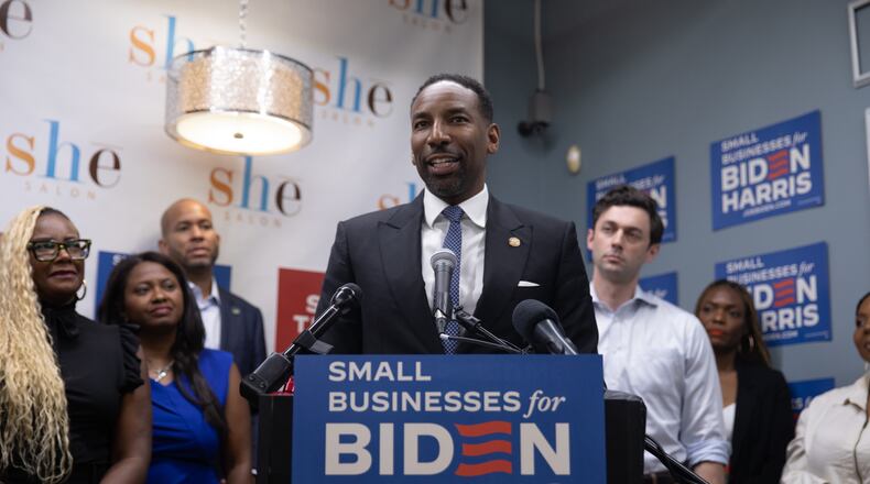 Atlanta Mayor Andre Dickens urges his constituents to show up at the polls in November at a Biden campaign event on June 25 ahead of the presidential debate in Atlanta.
