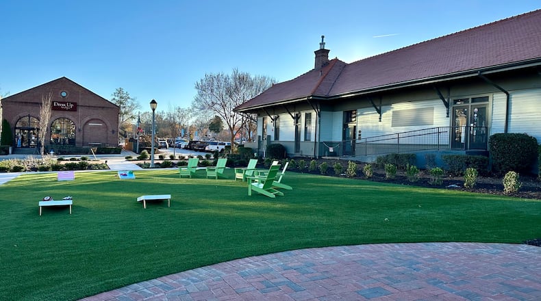 Thanks to the road project, Depot Square is now open as a park and green space on the east side of Woodstock's historic train depot. (Courtesy of Woodstock)