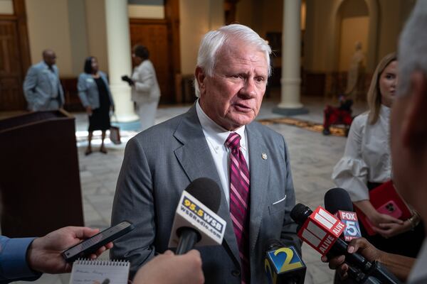 Georgia House Speaker Jon Burns speaks to the media in the state capital south atrium. Wednesday, July 16, 2025 (Ben Hendren for the AJC)