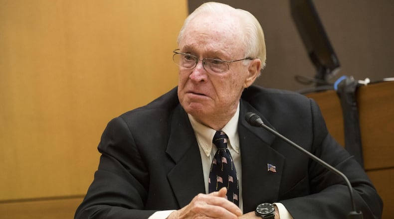 03/26/2018 — Atlanta, GA - William “Billy” E. Corey, owner of Corey Enterprises and a mentor to Diane McIver, becomes emotional on the witness stand during Monday’s testimony. Corey wiped away tears after describing for the jury the “celebration of life” service for Diane McIver that his company had hosted three or four weeks after her death. ALYSSA POINTER/ALYSSA.POINTER@AJC.COM