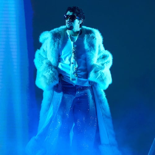 Bad Bunny performs during the iHeartRadio Music Awards in Los Angeles on March 17, 2025. (AP Photo/Chris Pizzello)