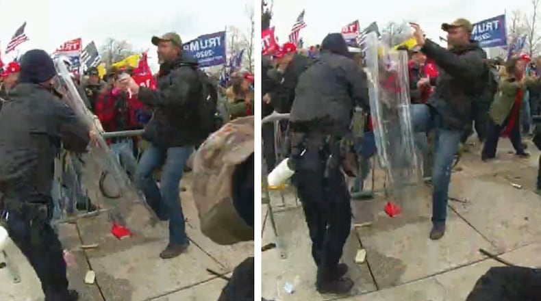 Kevin Douglas Creek, a roofing contractor from Johns Creek, Georgia, was arrested June 9, 2021, and charged with participating in the Jan. 6 insurrection at the U.S. Capitol. Police body camera footage appears to show Creek attacking police defending the Capitol. (U.S. Department of Justice/TNS)