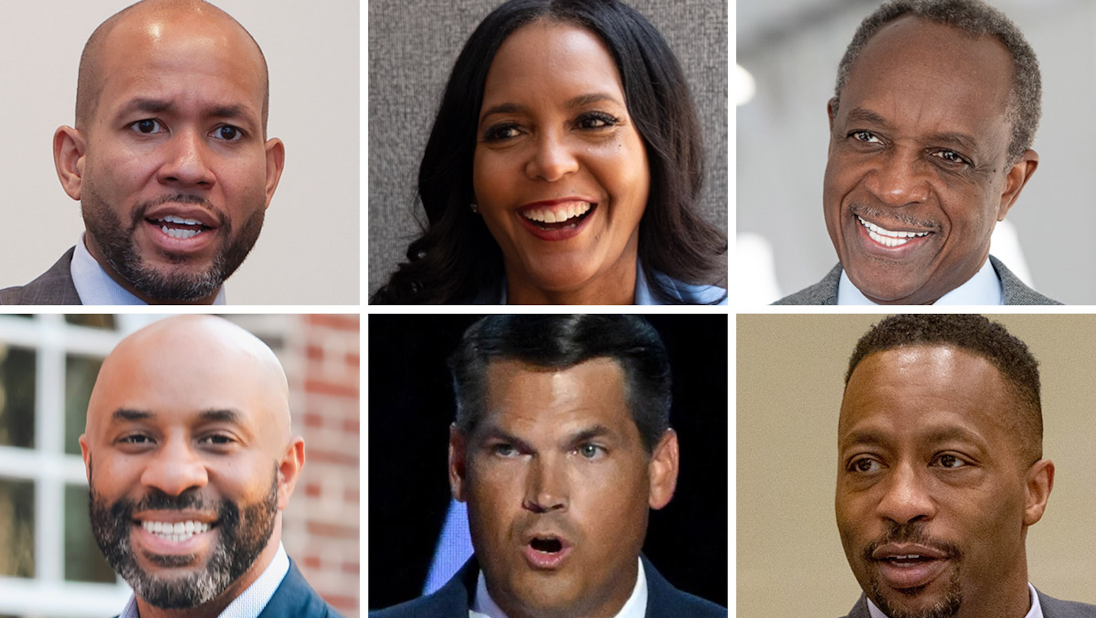 Democratic candidates in the governor's race: (top row, left to right) Jason Esteves, Keisha Lance Bottoms, Michael Thurmond; (bottom row): Olu Brown, Geoff Duncan and Derrick Jackson.
