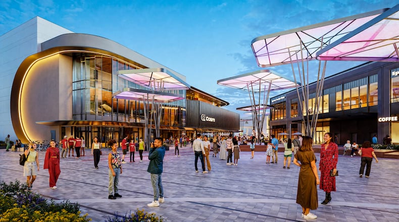 This is a rendering of the planned entertainment district that will make up the center of the Centennial Yards development in downtown Atlanta. The project was designed by Atlanta architecture firm Gensler.