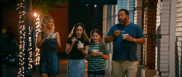 "Free Bert" on Netflix shot at Atlantic Station. (L-R) Arden Myrin as LeeAnn, Ava Ryan as Georgia, Lilou Lang as Ila and Bert Kreischer as Bert in episode 103. (Courtesy of Netflix)