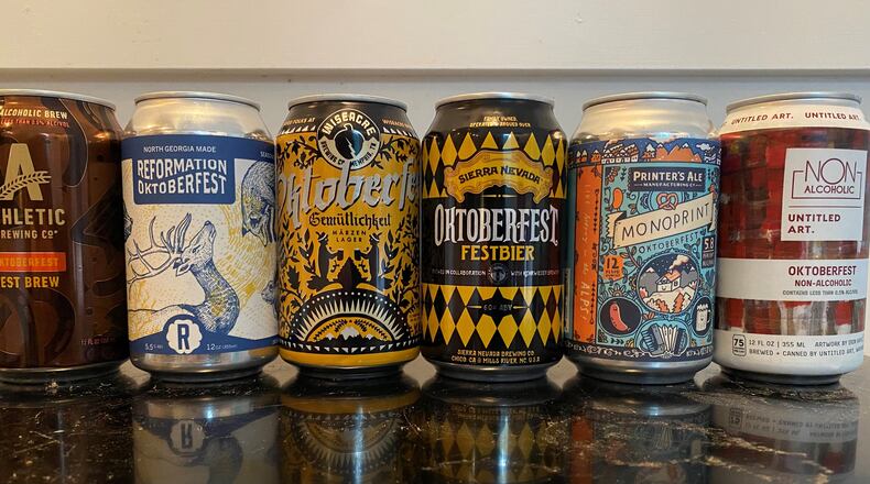 Six American Oktoberfest beers, including two non-alcoholic versions that are surprisingly good. 
(Bob Townsend for the Atlanta Journal-Constitution)