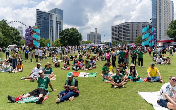 Fans attend the opening ceremony of the FIFA Fan Festival at Centennial Olympic Park on Thursday, June 11, 2026. (Ben Hendren for the AJC)