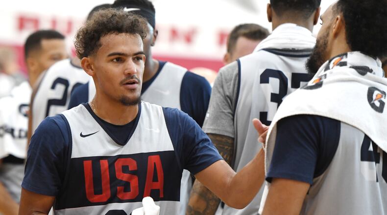 Trae Young of the 2019 USA Men's Select Team attends a practice session at the 2019 USA Basketball Men's National Team World Cup minicamp at the Mendenhall Center at UNLV on August 6, 2019 in Las Vegas, Nevada. (Photo by Ethan Miller/Getty Images)
