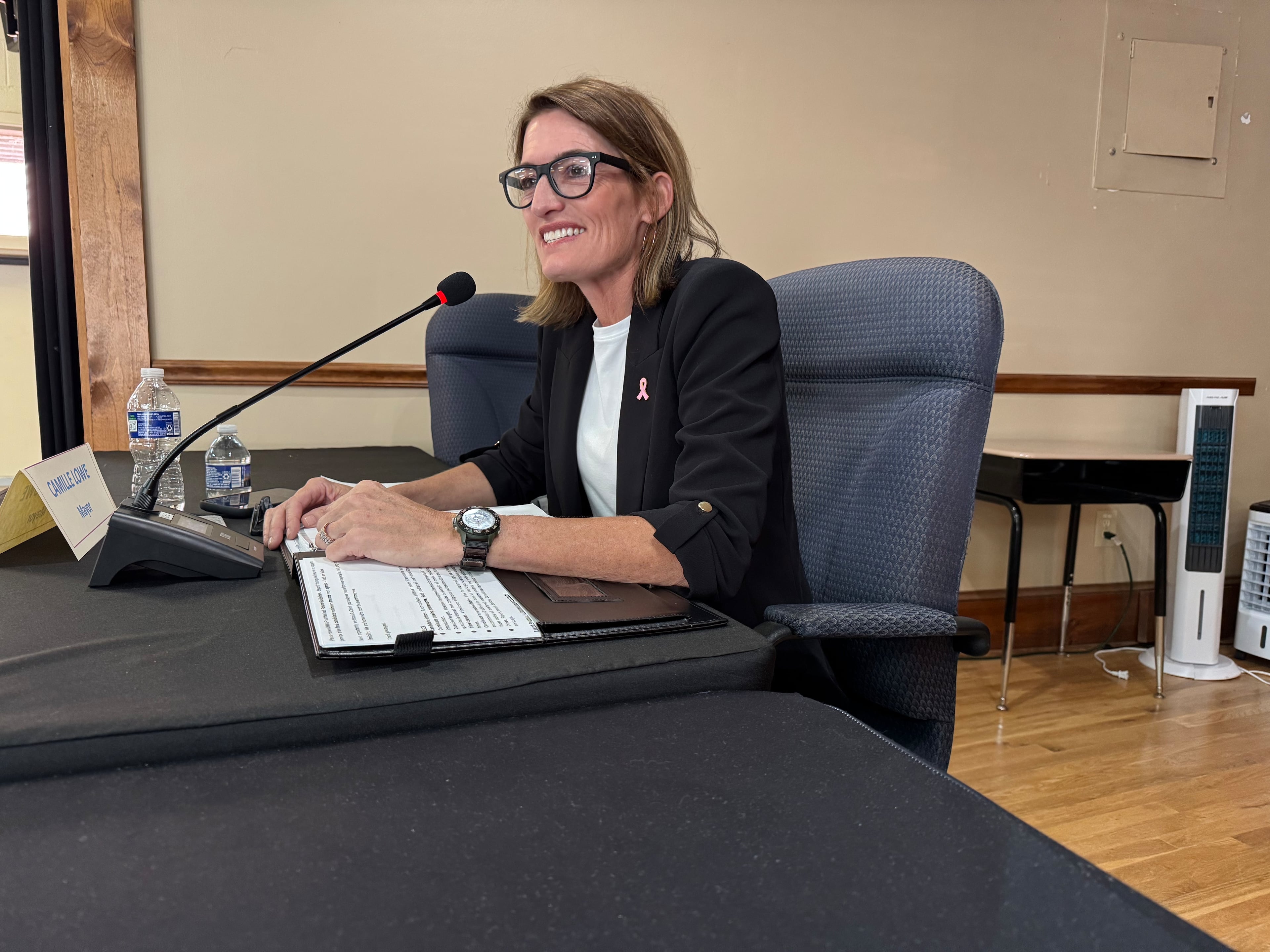 Chattahoochee Hills City Councilwoman Camille Lowe participates in a mayoral forum on Sunday, Oct. 12, 2025 in Chattahoochee Hills.