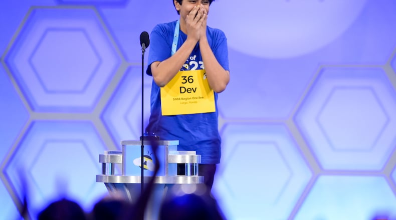 Dev Shah of Largo, Florida won the 2023 Scripps National Spelling Bee. This year's competition will take place May 28-30 in National Harbor, Maryland.
(Courtesy of Craig Hudson / Scripps National Spelling Bee)