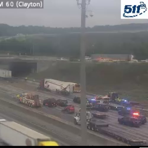 Emergency crews respond to the scene of a multi-vehicle crash early Saturday on I-285 West just before Riverdale Road in Clayton County. (Georgia Department of Transportation)