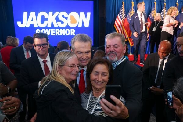 Georgia gubernatorial candidate Rick Jackson greets supporters at his election night party at the Westin Atlanta Perimeter North during the 2026 Georgia primary elections runoff, Tuesday, June 16, 2026, in Atlanta. (Jason Getz/AJC)